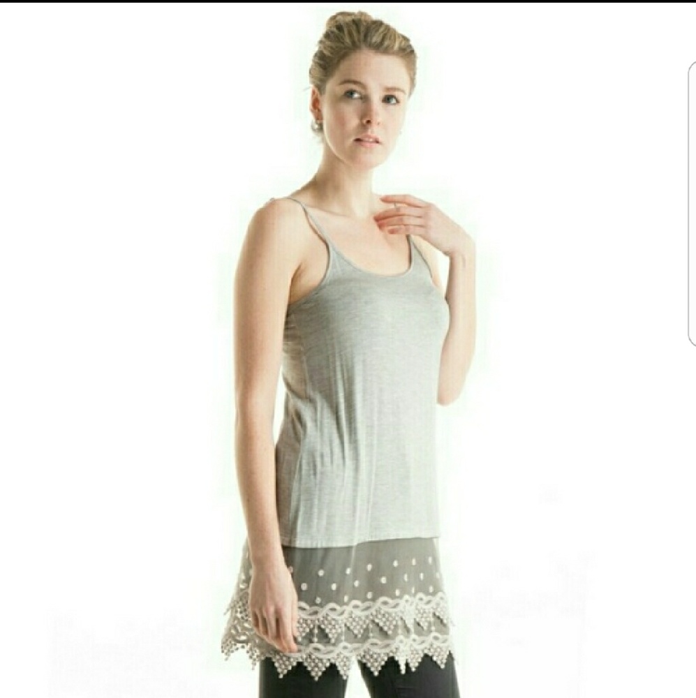 Heather gray lace trimmed camisole extender - Picture 2 of 4